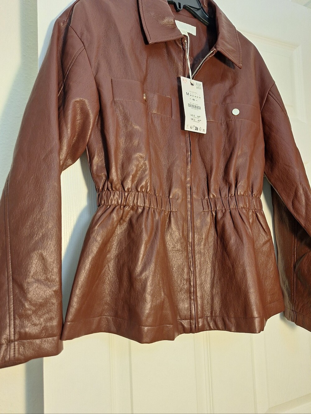 Zara Womens Marron Faux Leather Zip Jacket Size M